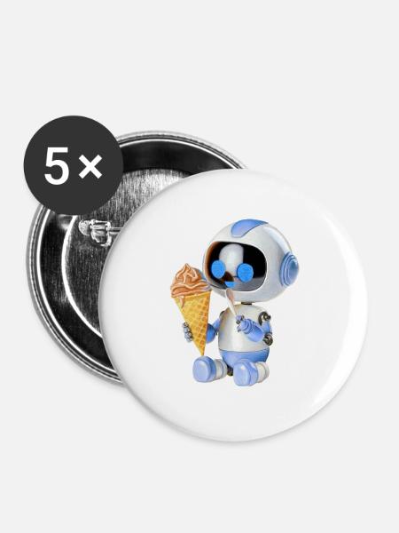 Roboter Eis - Buttons mittel 32 mm (5er Pack) - Weiß