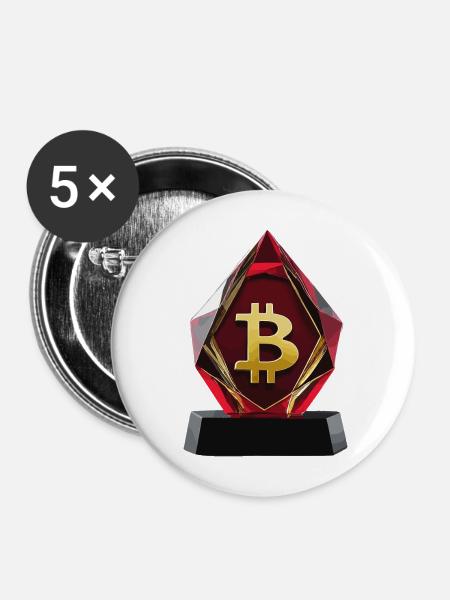 Bitcoin Kristall Logo Design - Buttons mittel 32 mm (5er Pack) - Weiß