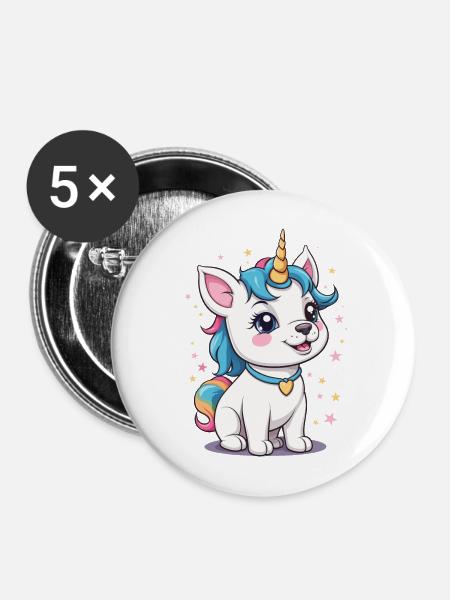 Süßer Einhorn Hund - Buttons mittel 32 mm (5er Pack) - Weiß