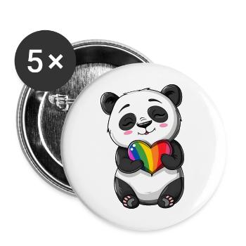 Panda-Karikatur mit einem Pride-Regenbogenherz - Buttons mittel 32 mm (5er Pack) - Weiß - Vorne