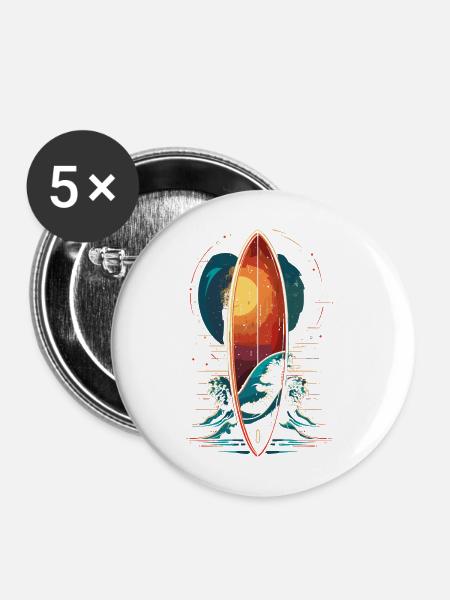 Surfbrett - Buttons mittel 32 mm (5er Pack) - Weiß