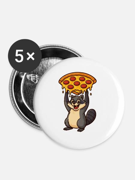 Waschbär trägt Pizza - Buttons mittel 32 mm (5er Pack) - Weiß