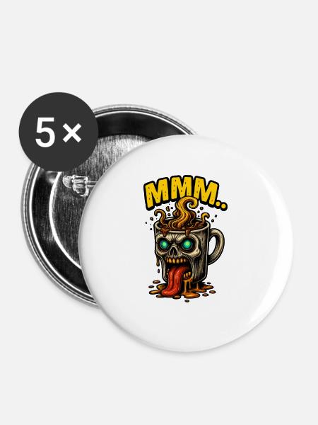 MMM Dämonenkaffee Becher - Buttons mittel 32 mm (5er Pack) - Weiß
