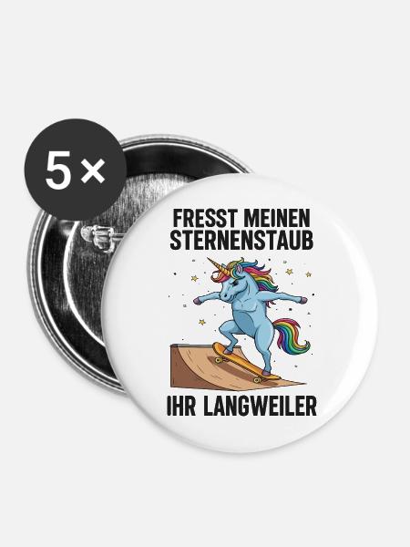 Skateboard-Einhorn - Buttons mittel 32 mm (5er Pack) - Weiß