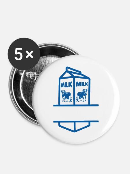 Blauer Milchkarton mit Kuh-eigenem Text - Buttons mittel 32 mm (5er Pack) - Weiß