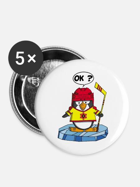 Pinguin und Wintersport - Buttons mittel 32 mm (5er Pack) - Weiß