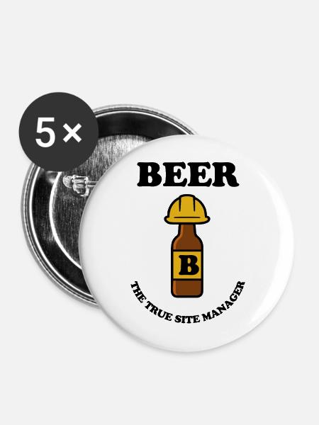 Beer bottle with construction helmet - Buttons mittel 32 mm (5er Pack) - Weiß