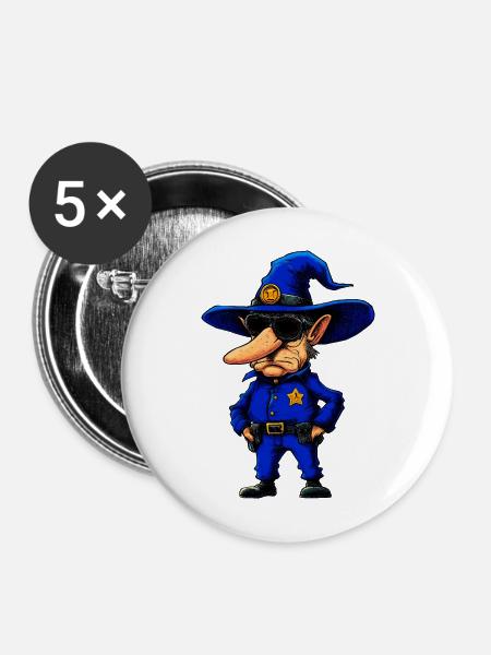 Polizist Zauberer - Buttons mittel 32 mm (5er Pack) - Weiß