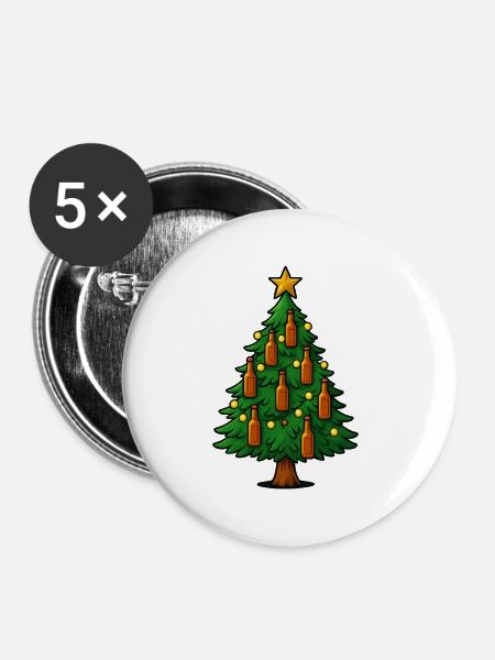 Festliche Bierflaschen Weihnachtsbaum - Buttons mittel 32 mm (5er Pack) - Weiß