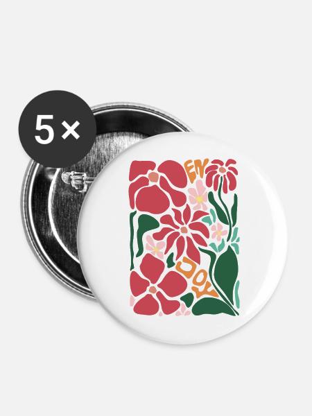 Gute Laune Blumen - rot - Buttons mittel 32 mm (5er Pack) - Weiß