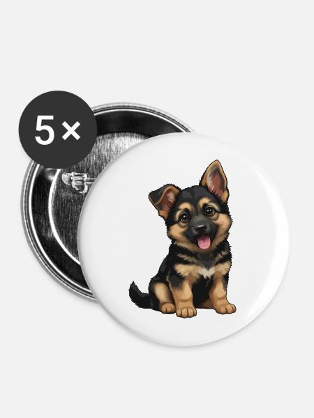Duitse_Herder_puppy_lief - Buttons mittel 32 mm (5er Pack) - Weiß
