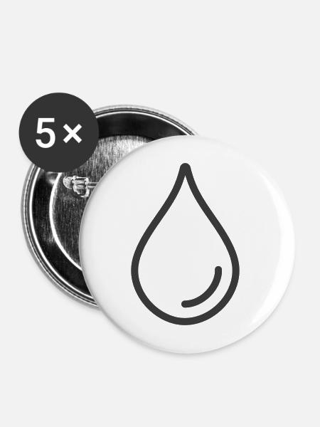 Einzelnes Wassertropfen-Linien-Symbol-Logo - Buttons mittel 32 mm (5er Pack) - Weiß