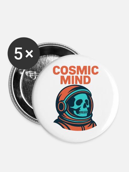 Cosmic Mind Astronaut Totenkopf - Buttons mittel 32 mm (5er Pack) - Weiß