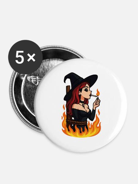 Hexe in Flammen – Gothic Halloween - Buttons mittel 32 mm (5er Pack) - Weiß