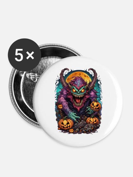 Dämon Halloween  - Buttons mittel 32 mm (5er Pack) - Weiß