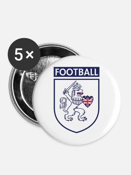 Fußball Löwenschild mit Union Jack - Buttons mittel 32 mm (5er Pack) - Weiß