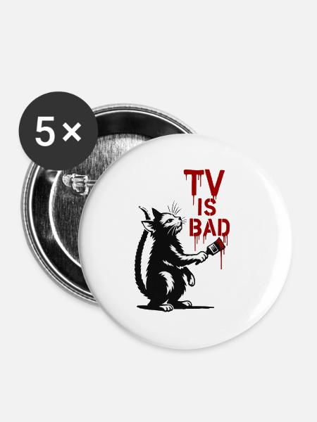 Kater malt TV ist schlecht - Buttons mittel 32 mm (5er Pack) - Weiß