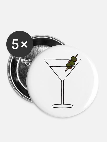 Martini-Silhouette am Olivenspieß - Buttons mittel 32 mm (5er Pack) - Weiß