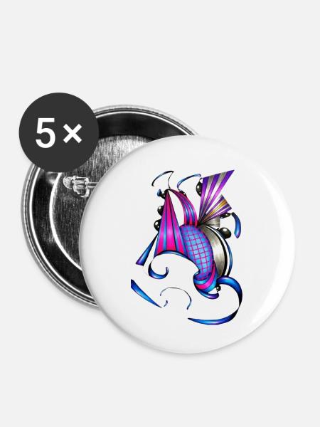 Farbige Spiral- und Fächerkunst - Buttons mittel 32 mm (5er Pack) - Weiß