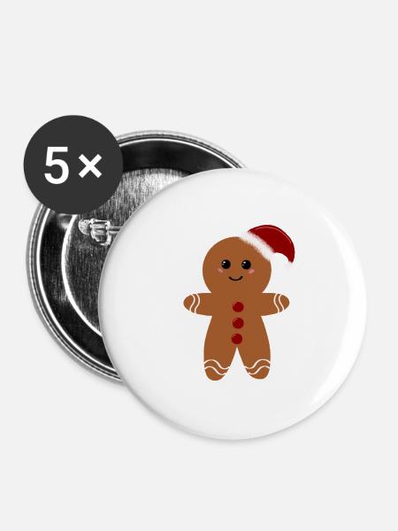 Weihnachts-Lebkuchen - Buttons mittel 32 mm (5er Pack) - Weiß