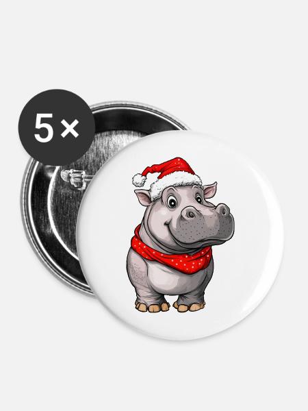 Weihnachten Nilpferd - Buttons mittel 32 mm (5er Pack) - Weiß