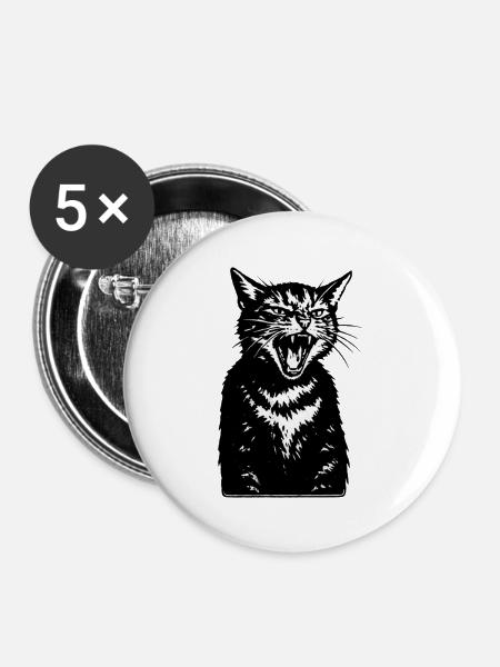 Schreiende Katzen-Silhouette - Buttons mittel 32 mm (5er Pack) - Weiß