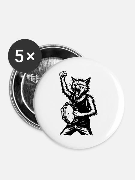 Katzendrummer Sturm - Buttons mittel 32 mm (5er Pack) - Weiß