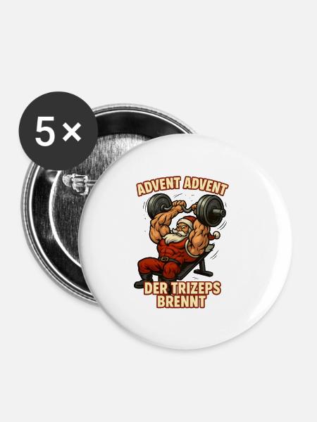 Advent trizeps Brennt Santa Workout - Buttons mittel 32 mm (5er Pack) - Weiß