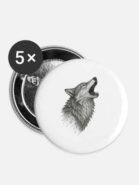 Geometrischer Wolfkopf im Heulen - Buttons mittel 32 mm (5er Pack) - Weiß
