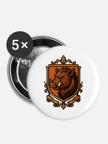 Eber-Wappen Wildschwein - Buttons mittel 32 mm (5er Pack) - Weiß