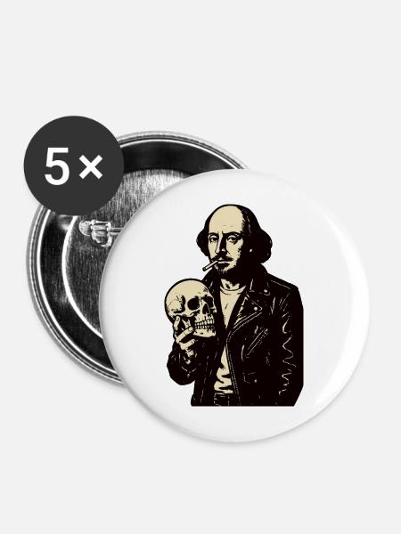 William Shakespeare mit Schädelporträt - Buttons mittel 32 mm (5er Pack) - Weiß