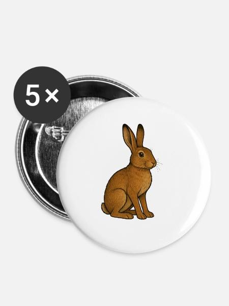 Feldhase - Buttons mittel 32 mm (5er Pack) - Weiß