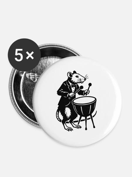 Ratte im Smoking Trommler - Buttons mittel 32 mm (5er Pack) - Weiß