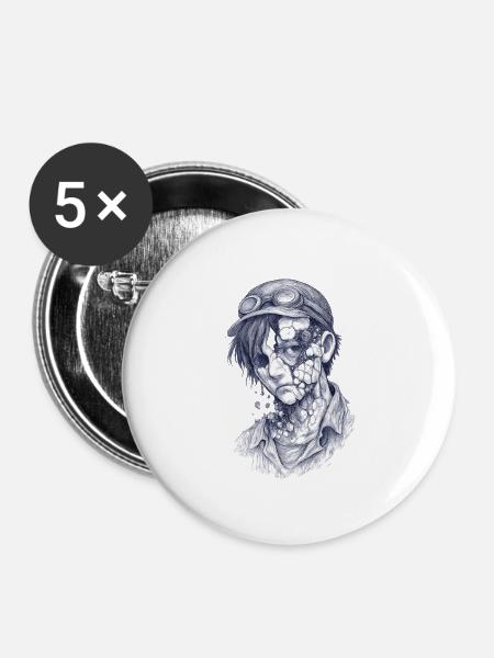 Zerfallener Mechaniker| Surrealer Zomie-Junge - Buttons mittel 32 mm (5er Pack) - Weiß