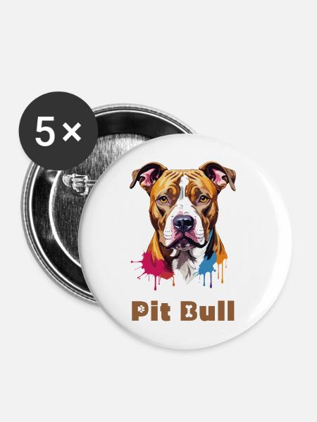 Pitbull Portrait mit Farbspritzern - Buttons mittel 32 mm (5er Pack) - Weiß