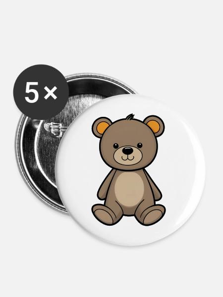 Kuschelbär Illustration Samtbraun - Buttons mittel 32 mm (5er Pack) - Weiß
