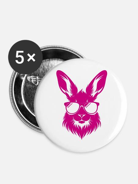 Rosa Sonnenbrillenhase - Buttons mittel 32 mm (5er Pack) - Weiß