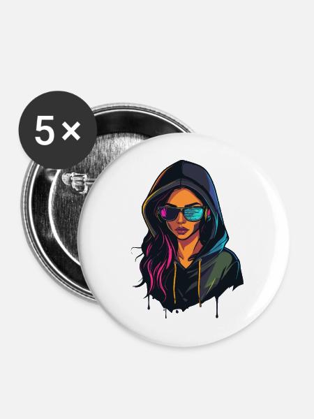 Hackerin Programmiererin Entwickler Frau Porträt - Buttons mittel 32 mm (5er Pack) - Weiß