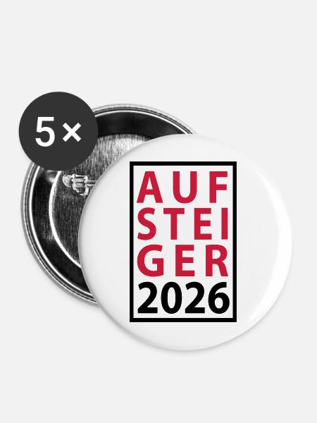 Aufsteiger 2026 Aufstieg - Buttons mittel 32 mm (5er Pack) - Weiß