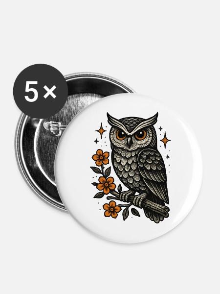 Eulenstern mit Feuerblüten - Buttons mittel 32 mm (5er Pack) - Weiß