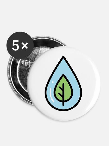 Wassertropfen Blatt Öko - Buttons mittel 32 mm (5er Pack) - Weiß