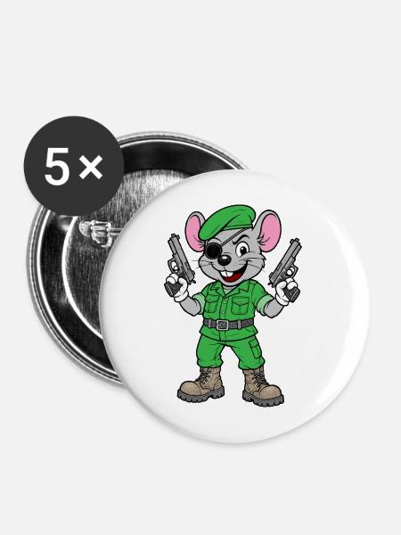 Bewaffneter Maus-Ranger - Buttons mittel 32 mm (5er Pack) - Weiß