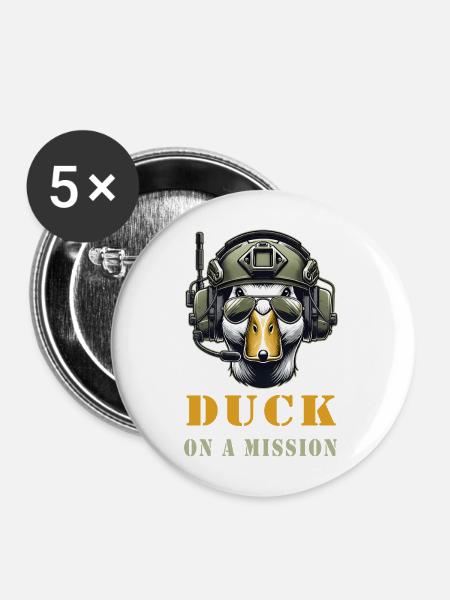 Ente auf Mission - Buttons mittel 32 mm (5er Pack) - Weiß
