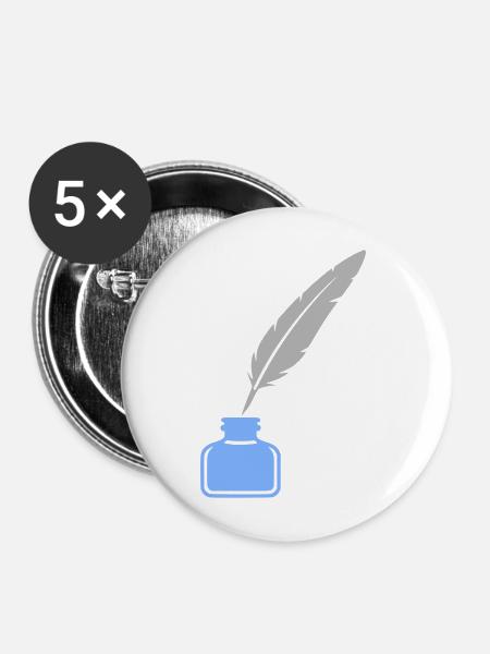 Schreibfeder Tinte Icon - Buttons mittel 32 mm (5er Pack) - Weiß