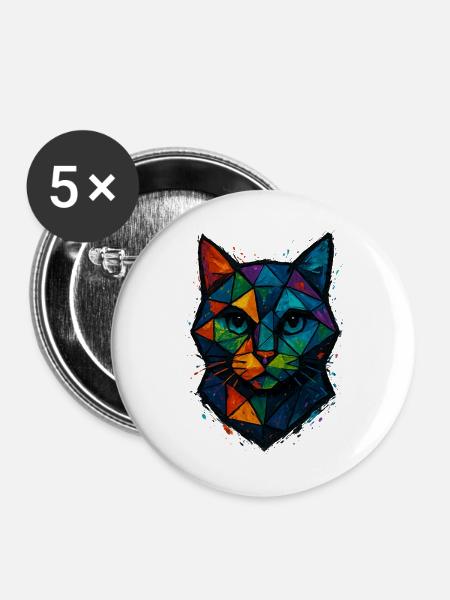 Cat Low Poly – geometrisches Mesh-Polygon-Kunstdesign - Buttons mittel 32 mm (5er Pack) - Weiß