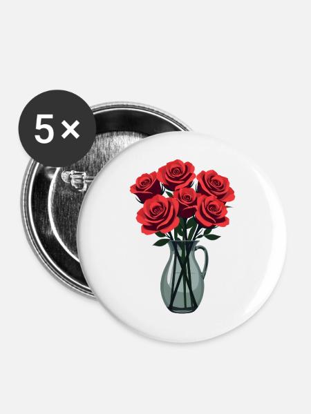 Rote Rosen - Buttons mittel 32 mm (5er Pack) - Weiß