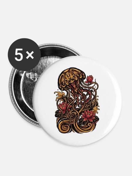 Quallen-Tattoo-Ästhetik Grafik - Buttons mittel 32 mm (5er Pack) - Weiß