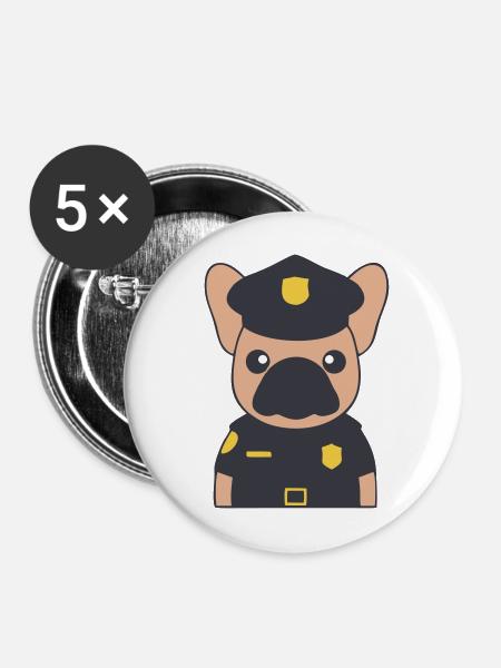 Frenchie Polizist Cop Uniform - Buttons mittel 32 mm (5er Pack) - Weiß