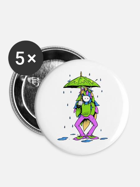Städtisches Einhorn im Regen - Buttons mittel 32 mm (5er Pack) - Weiß