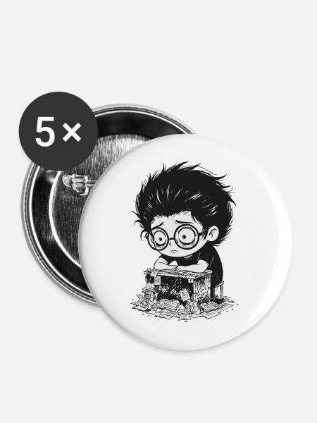 Student Stress Prüfungen Manga - Buttons mittel 32 mm (5er Pack) - Weiß
